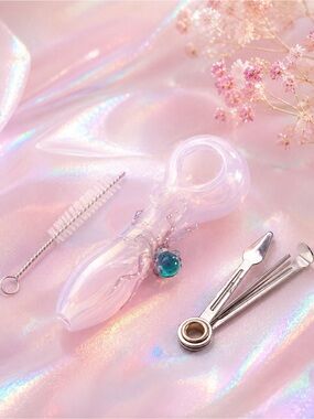 Iridescent Pink Glass Spoon trinket with octopus